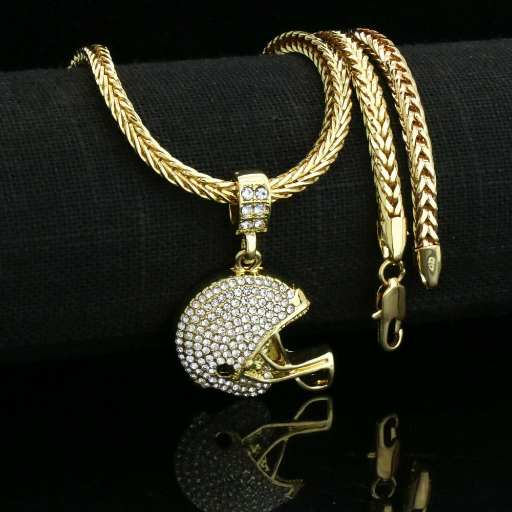 14k Gold Helmet 20" Franco Chain + Pendant